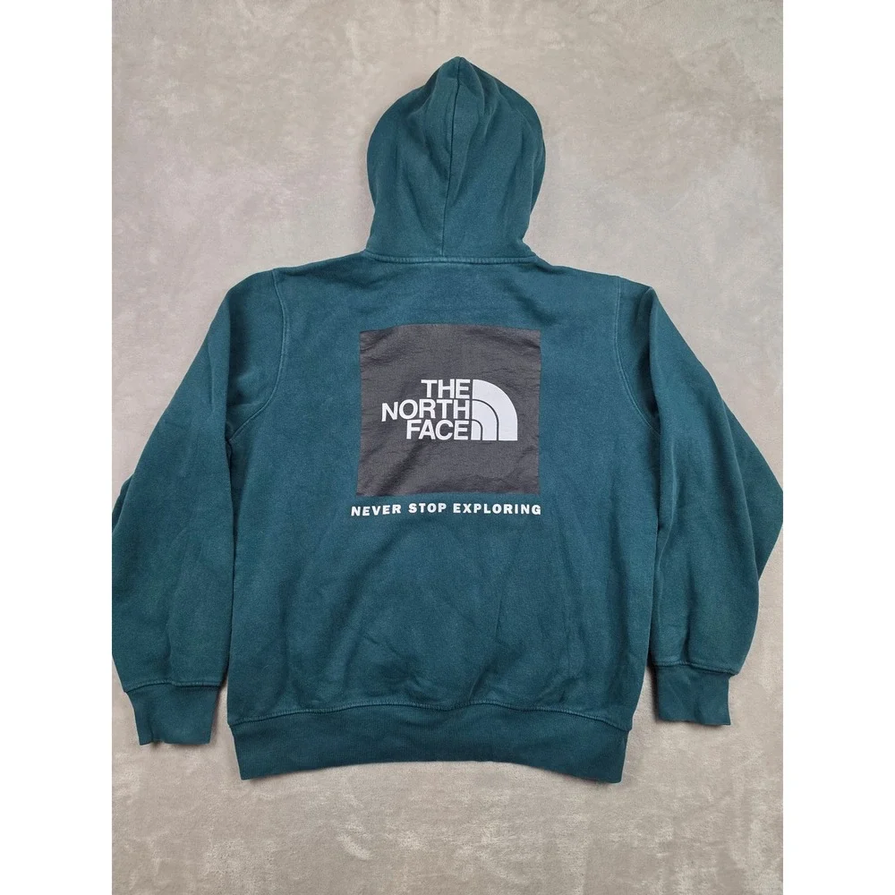 The North Face Hoodie Mens M Green Blue Box Logo Graphic Pullover Sweatshirt